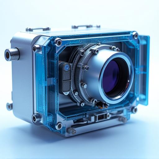 A highly engineered, contained cryogenic sensor module for an infrared camera, demonstrating thermal isolation technology.